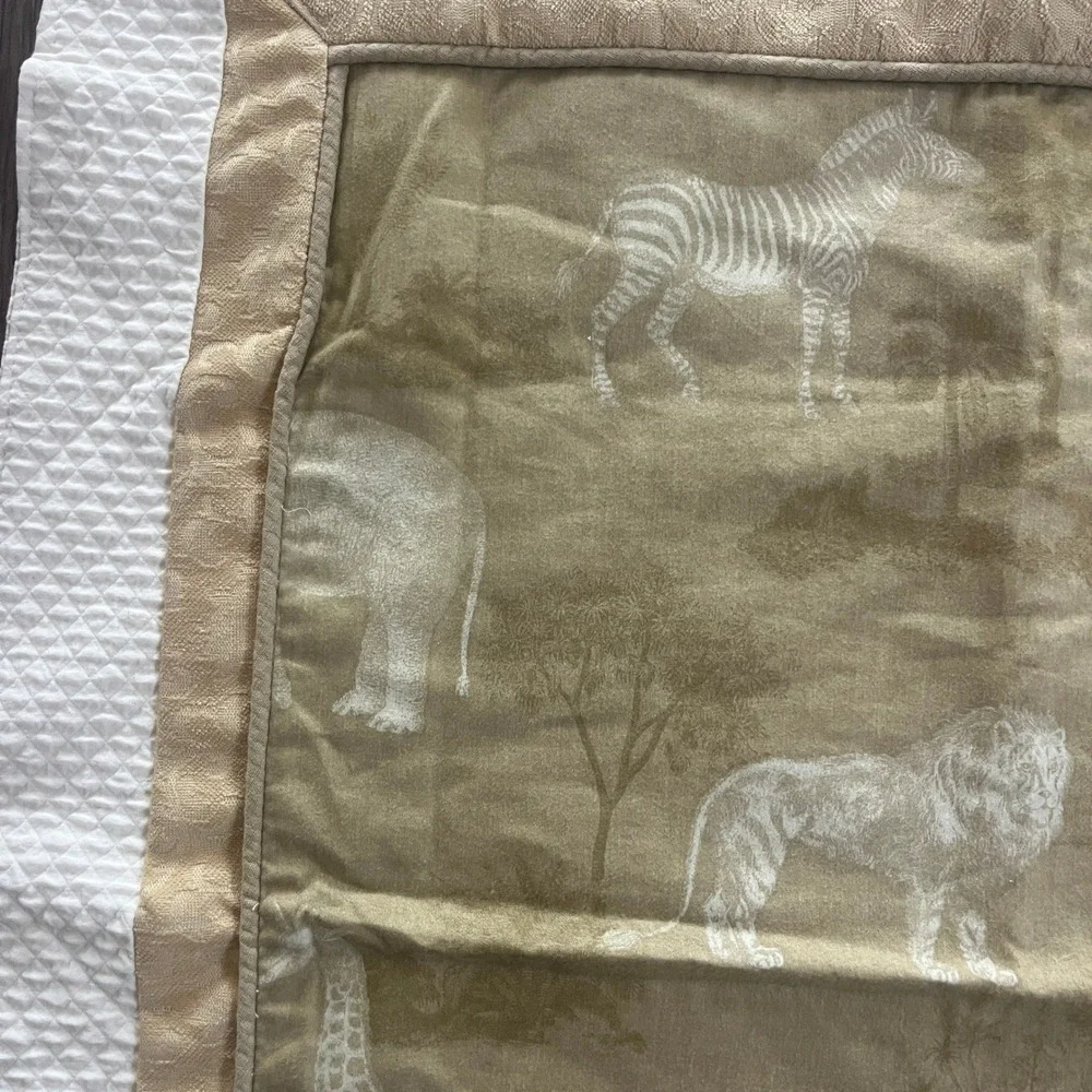 Safari Animal Print Baby Quilt Tan Waffle Knit Border Toile Size 34